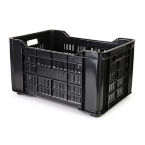 Stack Crate - Agri Lug - Plastic Box - Vented Base and Sides - 53 x 35.5 x 29 cm - Recycled Material - Black - PI-401-Vented-black