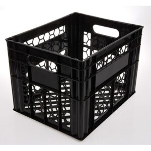 Milk Crate - Vented Base and Sides - Plastic Dairy Container - 43 x 33.5 x 30.5 cm - Recycled Material - Black - PI-200-black