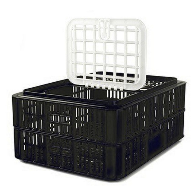 Live Chicken Crate with Lid - Plastic Bird Coop - Vented - 74 x 53 x 31 cm - Recycled Material - Black - PI-LB10-w_Lid-black