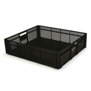 Stack Crate - Vented Base and Sides - Plastic Box - 52.3 x 45.8 x 13.3 cm - Recycled Material - Black - PI-CC1-black