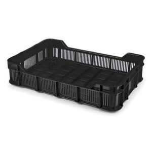 Stack Crate - Plastic Box - Vented Base and Sides - 53 x 35.5 x 11.5 cm - Recycled Material - Black - PI-430-Vented-black