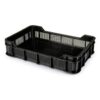 Stack Crate - Plastic Box - Solid Base and Vented Sides - 53 x 35.5 x 11.5 cm - Recycled Material - Black - PI-430-SolidB-black