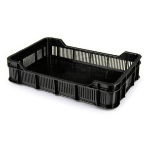 Stack Crate - Plastic Box - Solid Base and Vented Sides - 53 x 35.5 x 11.5 cm - Recycled Material - Black - PI-430-SolidB-black