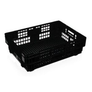 Heavy Duty Freezer Nesting Crate - Plastic Box - Vented Base and Sides - 62.5 x 45 x 17 cm - Recycled Material - Black - PI-730-black