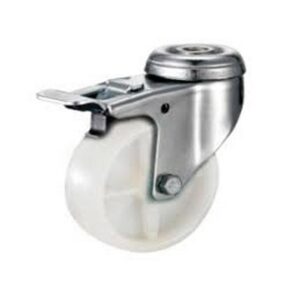 Castor Wheels - Nylon - Bolt Hole Swivel - Brake - White - 100mm - TOOC475