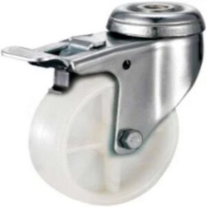 Castor Wheels - Polypropylene - Bolt Hole Swivel - Brake - White - 50mm - TOOC400
