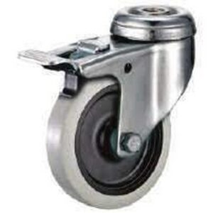 Castor Wheels - Thermoplastic Rubber - Bolt Hole Swivel - Brake - 125mm - TOOC516