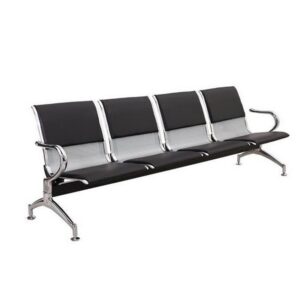 Airport Bench - Indoor Waiting Room Seat - Chrome - Upholstered - Four Seater - Flat Pack - 244 x 67 x 82 cm - PC04A-black
