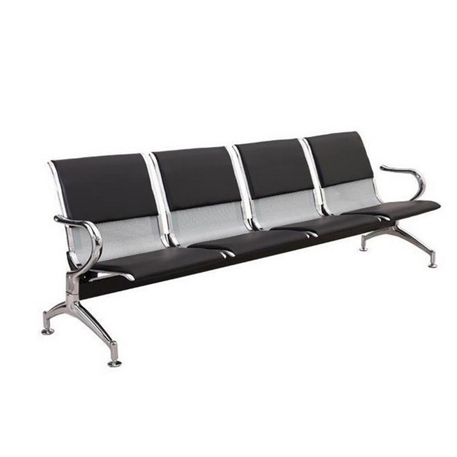 Airport Bench - Indoor Waiting Room Seat - Chrome - Upholstered - Four Seater - Flat Pack - 244 x 67 x 82 cm - PC04A-black