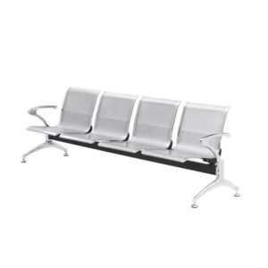 Airport Bench - Indoor Waiting Room Seat - Chrome - Four Seater - Flat Pack - 244 x 67 x 82 cm - PC04