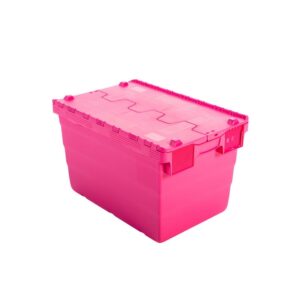 Crate - Security Container - Plastic ALC - Attached Hinged Lid - 68L - 60 x 40 x 36.5cm - Pink - ALC-365-Pink