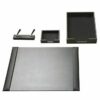Executive Leather Desk Set - Letter Tray, Desk Pad, Double Pen Stand - Memo Pad Tray - Black - LEA651BL