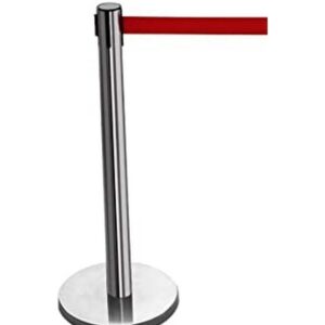 Retractable Queue Barrier Pole - Red Belt - Stainless Steel - 350 x 930mm - HOSQ007RED