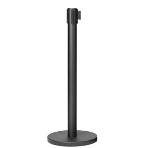 Retractable Queue Barrier Pole - Black Belt - Mild Steel - 350 x 930mm - HOSQ006BLK