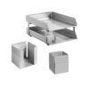 Desk Set - Fluted Steel Range - Metal - Letter Tray - Pencil Cube and Cup - Silver - 514SI