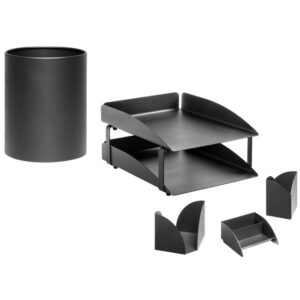 Desk Set - Modern Steel Range - Metal - Letter Tray - Waste Bin - Business Card Holder - Pencil Cube and Cup - Colour Options - 410BL