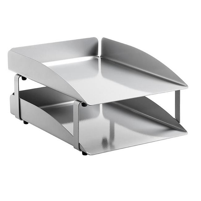 Letter Tray - Double - Modern Steel Range - Metal - 35 x 25 x 6.5 cm - Silver - 402SI
