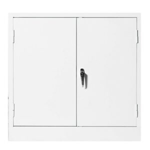 Steel Stationery Cupboard - Metal Storage Cabinet - 2 Shelves - White - Medical - 90 x 90 x 45 cm - SC004-white