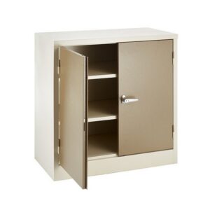Steel Cupboard - Metal Stationery - 2 Shelves - Ivory and Karoo - Knock Down (Requires Assembly) - 90 x 90 x 45 cm - SC004KD-ivorykaroo