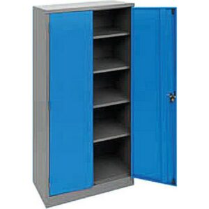 Steel Stationery Cupboard - Metal Storage Cabinet - 4 Shelves - Grey and Blue - 180 x 90 x 45 cm - SC002-greyblue