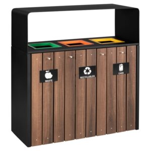 Recycling Bin Three Division - Wood Cladding - Bin Liners - Decals - 105 x 46 x 118cm - RECW15