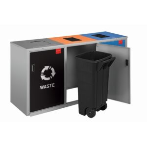 Recycling Bin Three Division Complete - Stainless Steel - Includes Liners and Labels - 119 x 60 x 99cm - RECJ003SISAL0032SD-REC-JPRI-TP