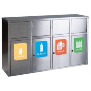 Recycling Bin Four Division - Stainless Steel - Bin Liners - Decals - 170 x 45 x 100cm - REC628