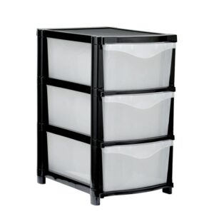 Plastic Three Drawer Unit - 3 Drawers - Black Frame & Clear Drawers