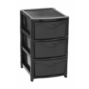 Plastic Three Drawer Unit - 3 Drawers - Black Frame & Black Drawers