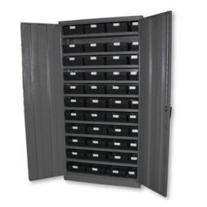 Grey Steel Cabinet - Plastic Shelf Bins - Black Storage Container Kit - 1800 (H) x 900 (W) x 450 (D) mm