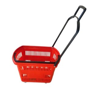 Plastic Roller Shopping Basket - Steel Pull Handle - 48L - Colour Options