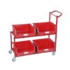 Steel Frame Plastic Container Trolley - Kit - Includes 4 x Size 8 Red Bins - 97 x 110 x 40cm