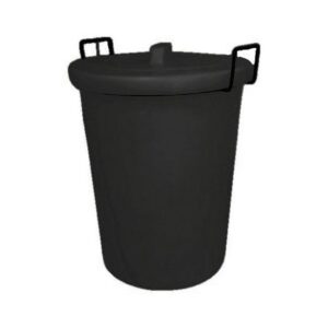 Refuse Bin with Lid - Plastic - Steel Handles - 90L - Black