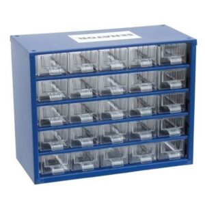 Senator Parts Organiser - Steel Case & Plastic Drawers - 25 Drawers - Transparent - 30.6 x 15.5 x 28.2 cm