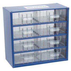 Senator Parts Organiser - Steel Case & Plastic Drawers - 8 Drawers - Transparent - 30.6 x 15.5 x 28.2 cm