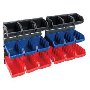 Matlock Storage Panel Bin Rack Set - 20 Pieces - Plastic Louvre Panels & Bins