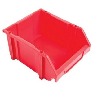 Matlock Plastic Louvre Panel Bin - Stack and Hang Container - Interlocking Design - 28 x 35 x 18.4 cm - Red