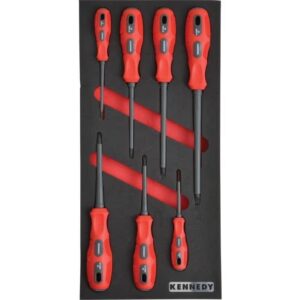 KennedyPro VDE Dual Grip Screwdriver Set - 7 Pieces - with 1/3 Width Foam Tool Control Inlay for Tool Roller Cabinets