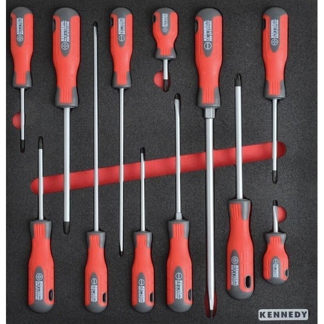 KennedyPro Screwdriver Set - 12 Pieces - with 2/3 Width Foam Tool Control Inlay for Tool Roller Cabinets