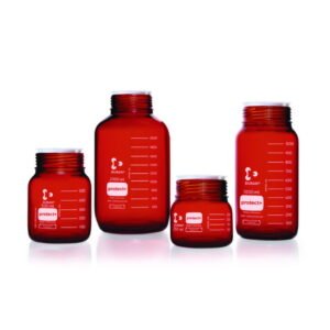 DWK Duran Laboratory Glass Bottle GLS 80, Amber, Protect+ Plastic-Coated (PA12), with Dust Cap, 250 mL