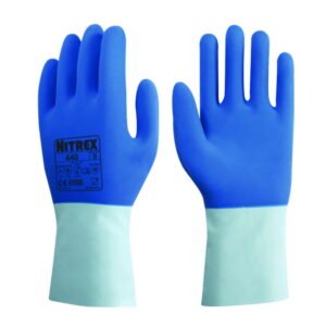 Chemical protective gloves Nitrex 440 XL (10) latex, blue, cotton lining inside, pack of 10 pair
