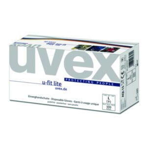 Uvex Disposable Gloves U-Fit Lite, Size M, Nitrile, 240mm, Silicone-Free, Powder-Free, Blue, Pack of 100