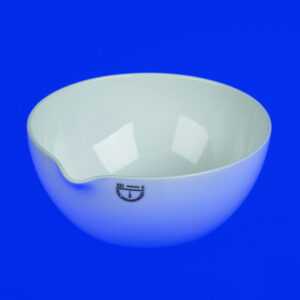 Haldenwanger Evaporating Basin 75 mm Ø, Porcelain, French Form, with Spout and Flat Base