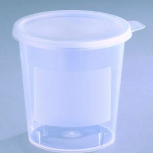 Beaker 400 ml, PP, natural, graduated, w. snap lid, assembled, pack of 185