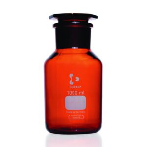 DWK Duran Wide Neck Reagent Bottle, Amber Glass with NS Glass Stopper/Cap, 500 mL