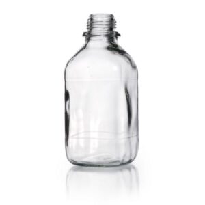 DWK Duran Square Screw Cap Bottle, Narrow Neck, Soda Lime Glass, Clear with Dust Proof Cap, 1000 mL