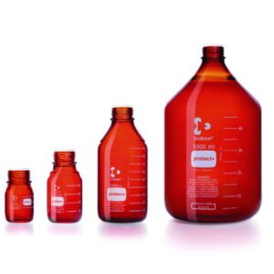 DWK Duran Laboratory Glass Bottle GL 45 Amber, Protect Plastic Coated PA12 with Dust Cap, 2000 mL