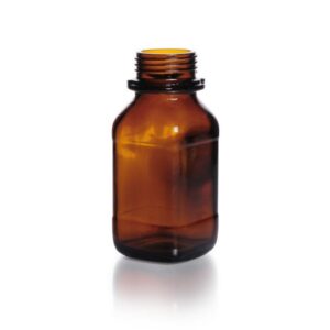 DWK Duran Square Screw Cap Bottle 250 mL, Wide Neck, Amber Thread 45, Soda Lime Glass, Without Cap