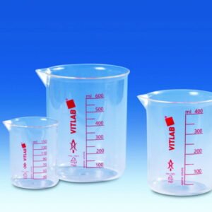 VITLAB Griffin Beaker 2000ml, PMP, TPX, Red Imprinted Graduation, Clear