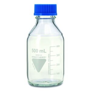 Scherf Laboratory Bottles 500 ml, With Blue Cap and Ring, Boro 3.3, GL 45, Pack of 10